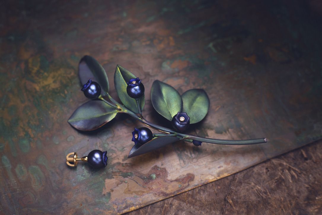 Брошь и серьги «Черника»