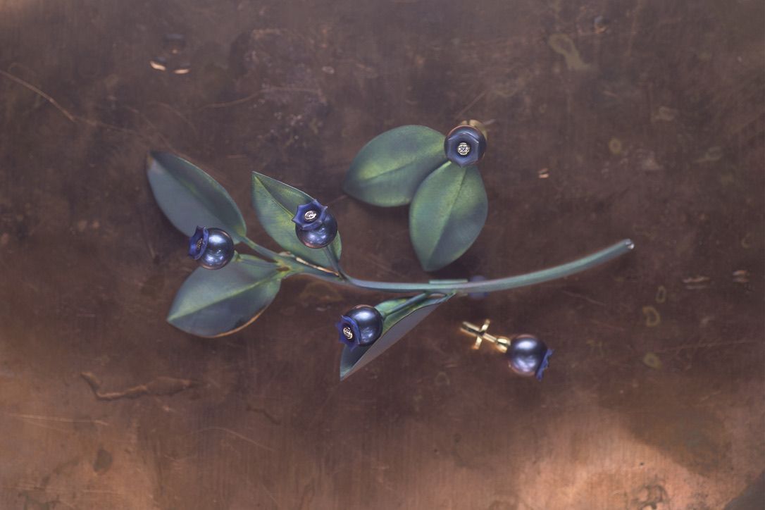 Брошь и серьги «Черника»