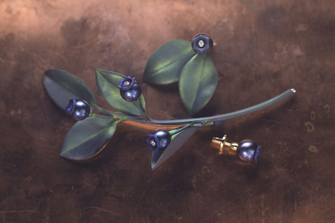 Брошь и серьги «Черника»