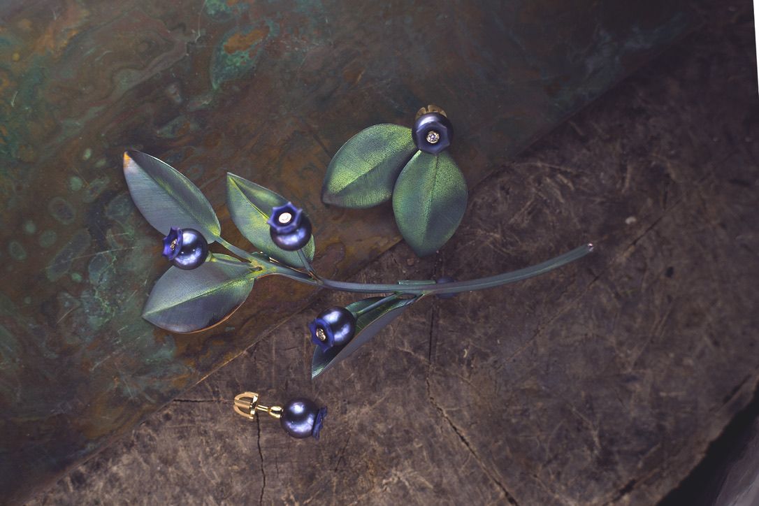 Брошь и серьги «Черника»